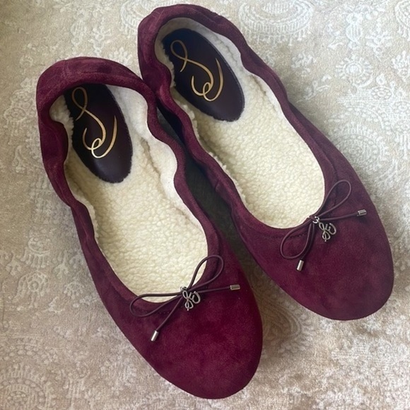 Brand New SAM EDELMAN Felicia Genuine Suede Bow Ballet Flats Burgundy Loafers - Picture 16 of 16